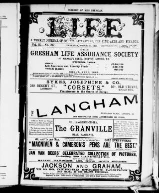 cover page of Life published on March 19, 1885