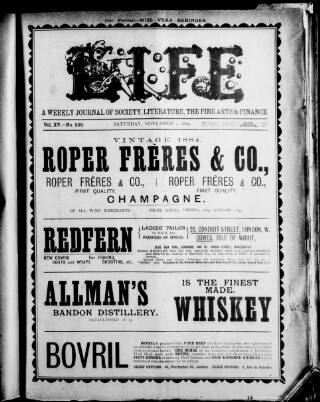 cover page of Life published on November 2, 1889