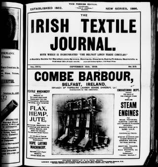 cover page of Irish Textile Journal published on September 15, 1903