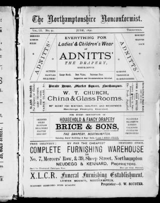cover page of Northampton Nonconformist published on June 1, 1891