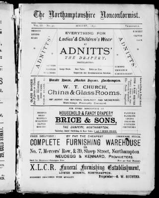 cover page of Northampton Nonconformist published on August 1, 1891
