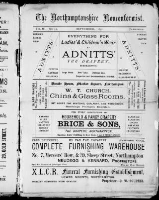 cover page of Northampton Nonconformist published on September 1, 1891