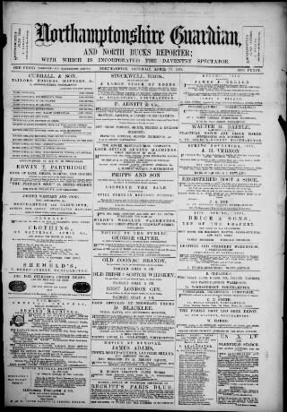 cover page of Northamptonshire Guardian published on April 13, 1878