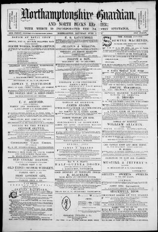 cover page of Northamptonshire Guardian published on June 29, 1878