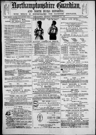 cover page of Northamptonshire Guardian published on September 28, 1878
