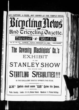 cover page of Bicycling News published on February 5, 1886