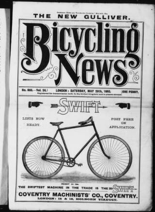 cover page of Bicycling News published on May 20, 1893