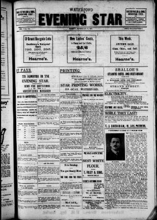 cover page of Waterford Evening Star published on September 17, 1917