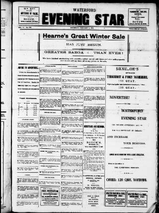 cover page of Waterford Evening Star published on February 2, 1918