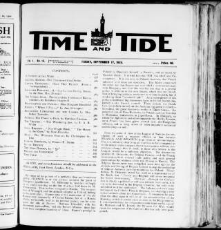 cover page of Time & Tide published on September 17, 1920