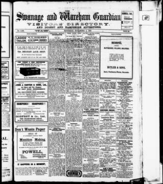 cover page of Swanage and Wareham Guardian published on November 2, 1918