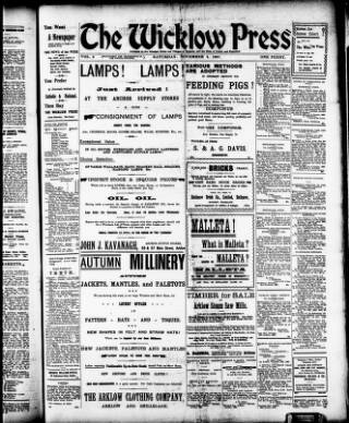 cover page of Wicklow Press published on November 2, 1907