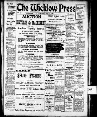 cover page of Wicklow Press published on May 2, 1908