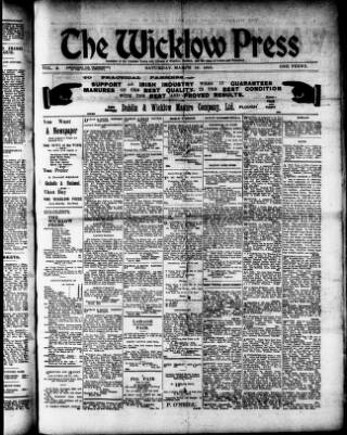 cover page of Wicklow Press published on March 19, 1910