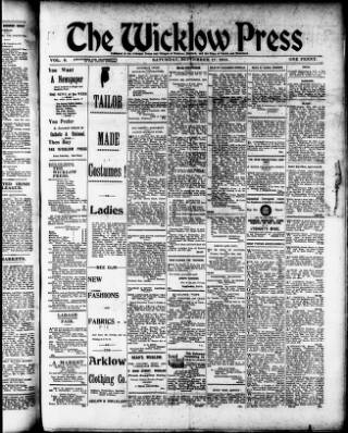 cover page of Wicklow Press published on September 17, 1910
