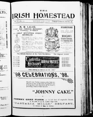 cover page of Irish Homestead published on June 18, 1898
