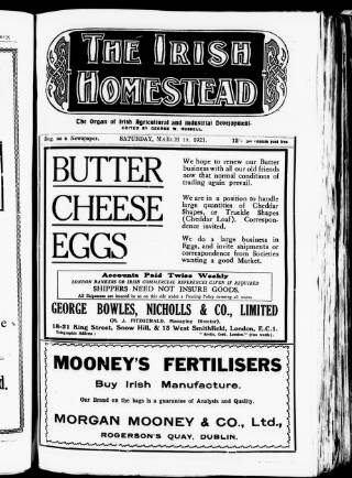 cover page of Irish Homestead published on March 19, 1921