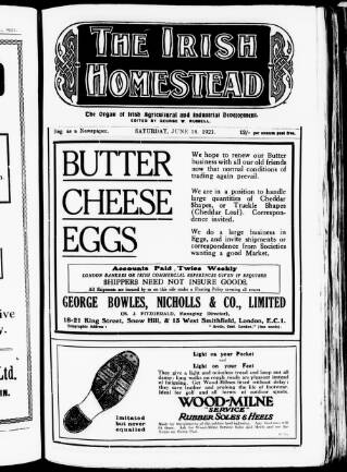cover page of Irish Homestead published on June 18, 1921