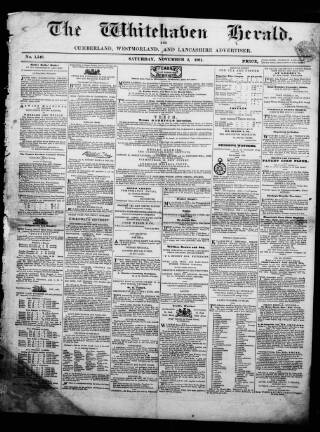 cover page of Whitehaven Herald and Cumberland Advertiser published on November 2, 1861