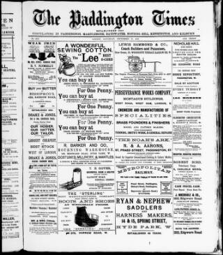 cover page of Paddington Times published on September 17, 1887