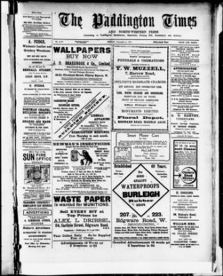 cover page of Paddington Times published on November 2, 1917
