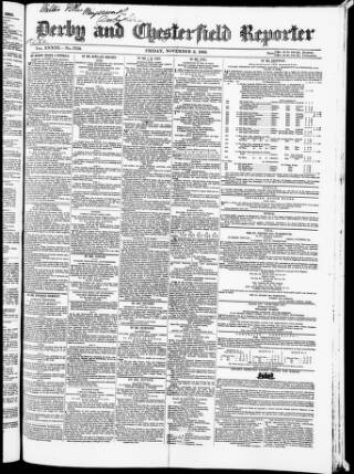 cover page of Derby and Chesterfield Reporter published on November 2, 1855