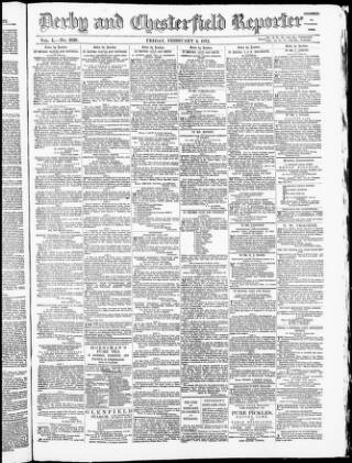 cover page of Derby and Chesterfield Reporter published on February 2, 1872