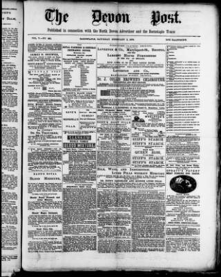 cover page of Devon Post published on February 2, 1878