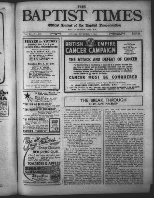cover page of Baptist Times published on November 2, 1944