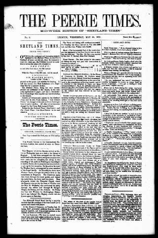 cover page of Peerie Times published on May 20, 1874