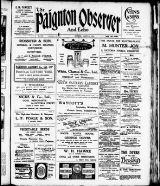 cover page of Paignton Observer and Echo published on August 22, 1918