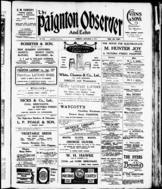 cover page of Paignton Observer and Echo published on September 5, 1918