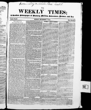 cover page of Weekly Times & Echo (London) published on September 17, 1848