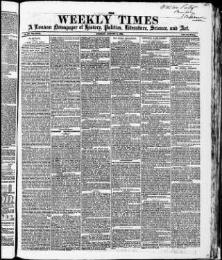 cover page of Weekly Times & Echo (London) published on August 2, 1863