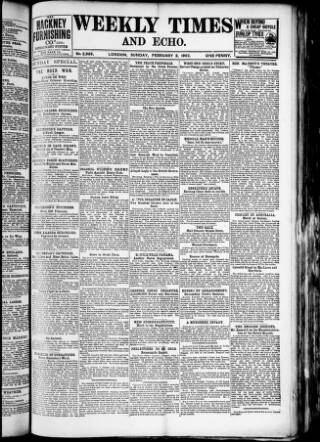 cover page of Weekly Times & Echo (London) published on February 2, 1902