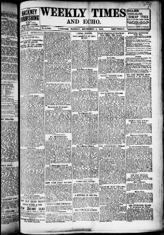 cover page of Weekly Times & Echo (London) published on November 2, 1902