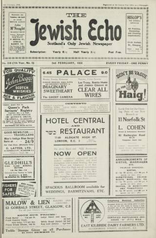 cover page of Jewish Echo published on February 2, 1934