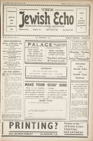cover page of Jewish Echo published on February 2, 1940