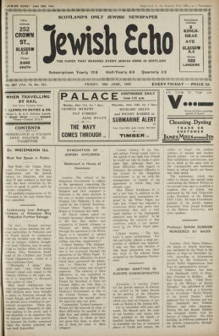 cover page of Jewish Echo published on June 18, 1943