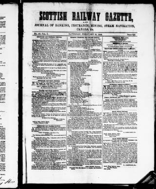 cover page of Scottish Railway Gazette published on February 14, 1846