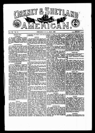 cover page of Orkney & Shetland American published on May 1, 1890