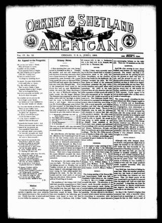 cover page of Orkney & Shetland American published on June 1, 1891
