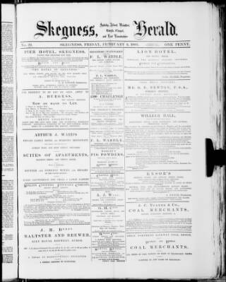 cover page of Skegness Herald published on February 2, 1883