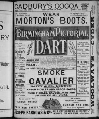 cover page of Birmingham Pictorial and Dart published on September 17, 1897