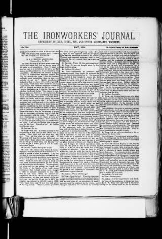 cover page of Ironworkers' Journal (Darlington) published on May 1, 1884