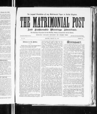 cover page of Matrimonial Post and Fashionable Marriage Advertiser published on March 30, 1889