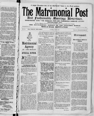 cover page of Matrimonial Post and Fashionable Marriage Advertiser published on June 1, 1912