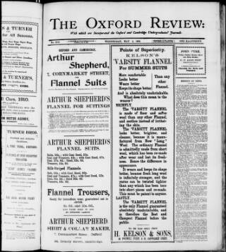 cover page of Oxford Review published on May 4, 1910