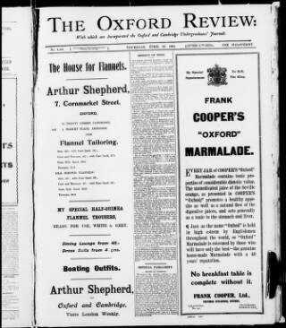cover page of Oxford Review published on December 30, 1914