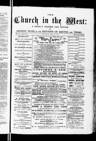 cover page of Church in the West published on June 26, 1886